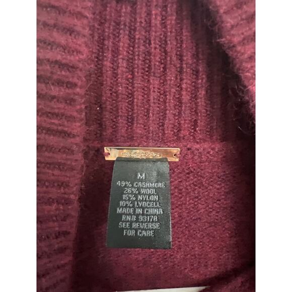 Magaschoni size medium maroon cashmere blend sweater crocheted sleeves - Picture 3 of 3